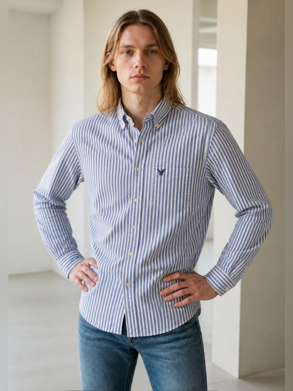 American Eagle 100% Cotton Mens Oxford Button Down Shirt Classic Fit
